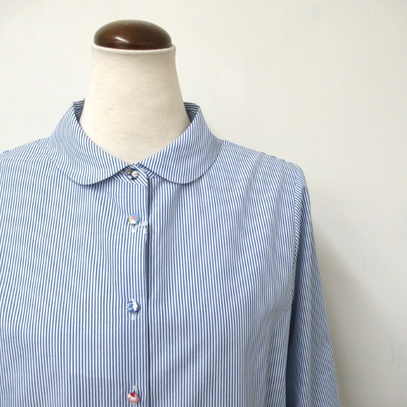 Parkes  LIBERTY釦丸襟シャツ /ストライプ2 【日本製】